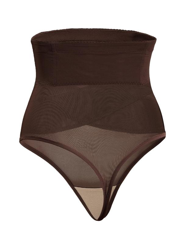 Women's Contrast Mesh Shapewear Thong, Breathable High Waist Shapewear Bottom for Daily Wear, Tummy Control Butt Lifter, Minimalist Basic Underwear 6