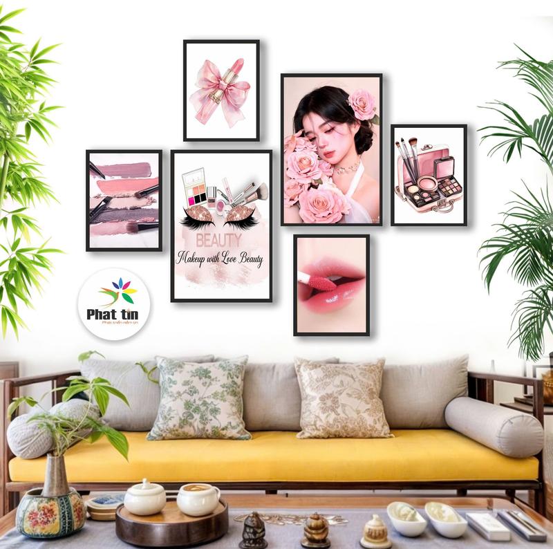  decor salon tiệm makeup góc trang điểm salon tóc nail spa phun xăm bằng tranh trang trí tranh dán tường tranh formex không sài khung có sẵn keo decor phòng xưởng in tranh decor Phát Tín. 