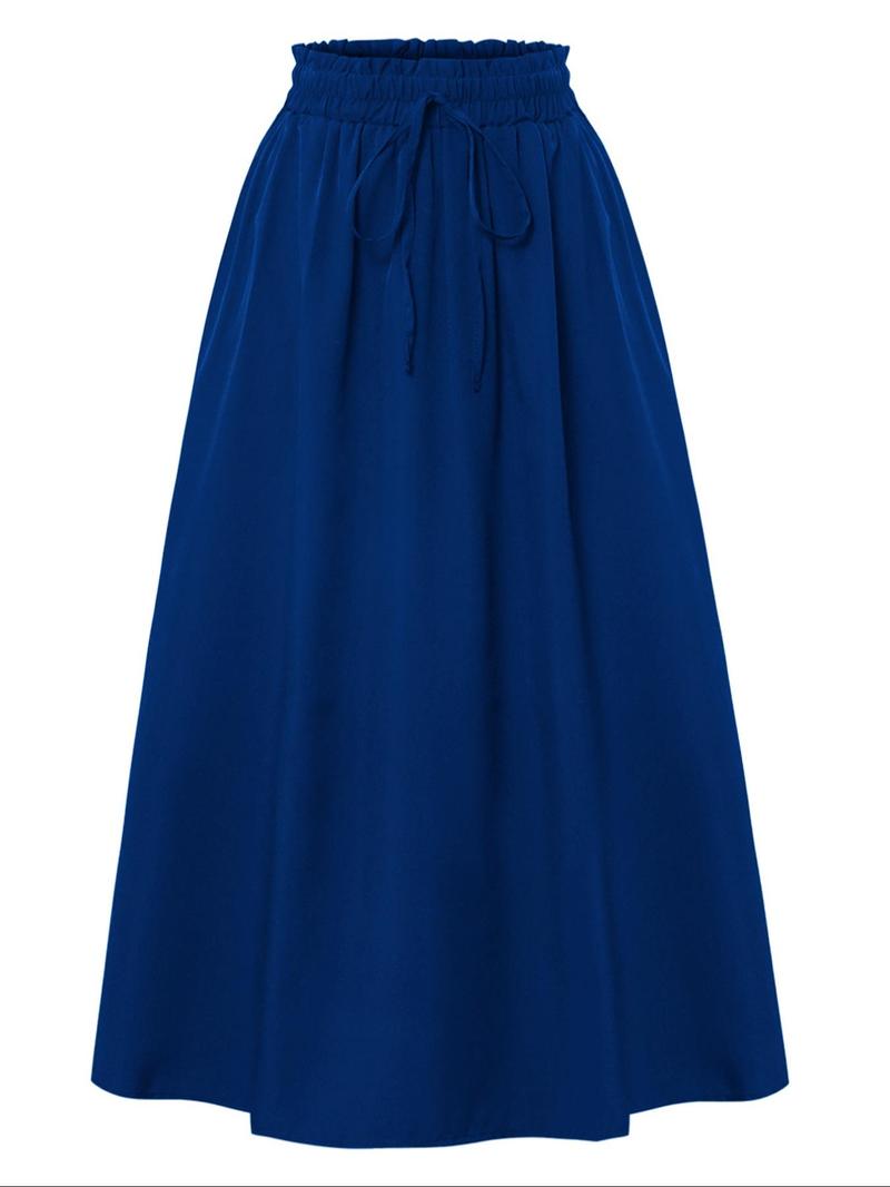 Product Introduction of Women's Plain/Ditsy Floral Print Skirt, Elegant Drawstring Waist Skirt for Holiday Vacation Daily Wear, Ladies Summer Clothes 4