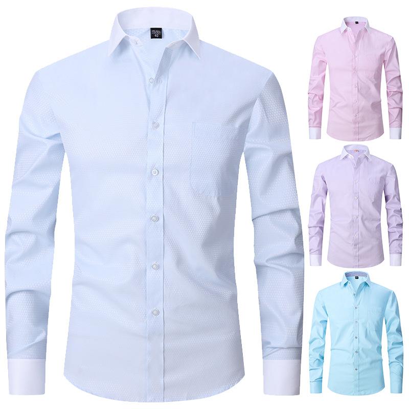 Ss24 Men's French Style Shirt Business Dress Long Sleeve Shirt Solid Color Blue Striped Shirt Twill Business Style All-Match 2