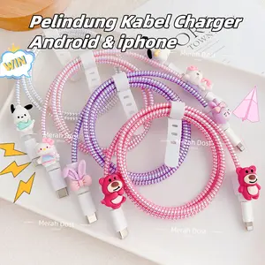 Pelindung Kabel Charger & Data Universal untuk iPhone Samsung Xiaomi Oppo Huawei Android Motif Kartun TPU 4 Item