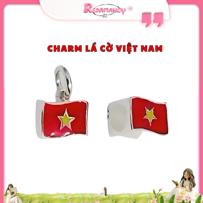 [REDAMANCY] Charm Bạc Hình Lá Cờ Tổ Quốc Việt Nam vòng tay - Đeo Tay, Phụ Kiện lắc tay  lá cờ việt nam
