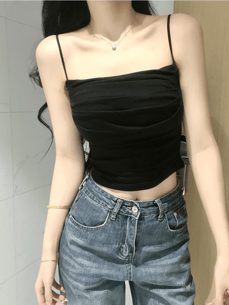 Product Introduction of Women's Pleated Suspender Vest with Chest Pad Tube Top Bottoming Top 1