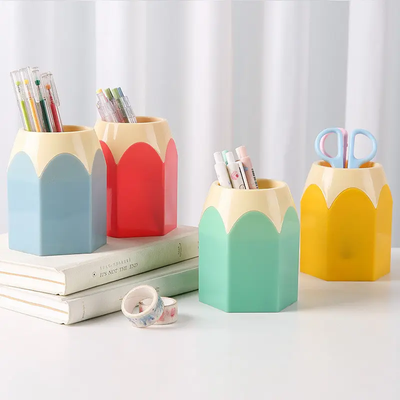 Pemegang Pen Warna Kontras, Reka Bentuk Kreatif, Mudah dan Kapasiti Besar, Kotak Penyimpanan Plastik Desktop, Sesuai untuk Pelajar, Alat Tulis