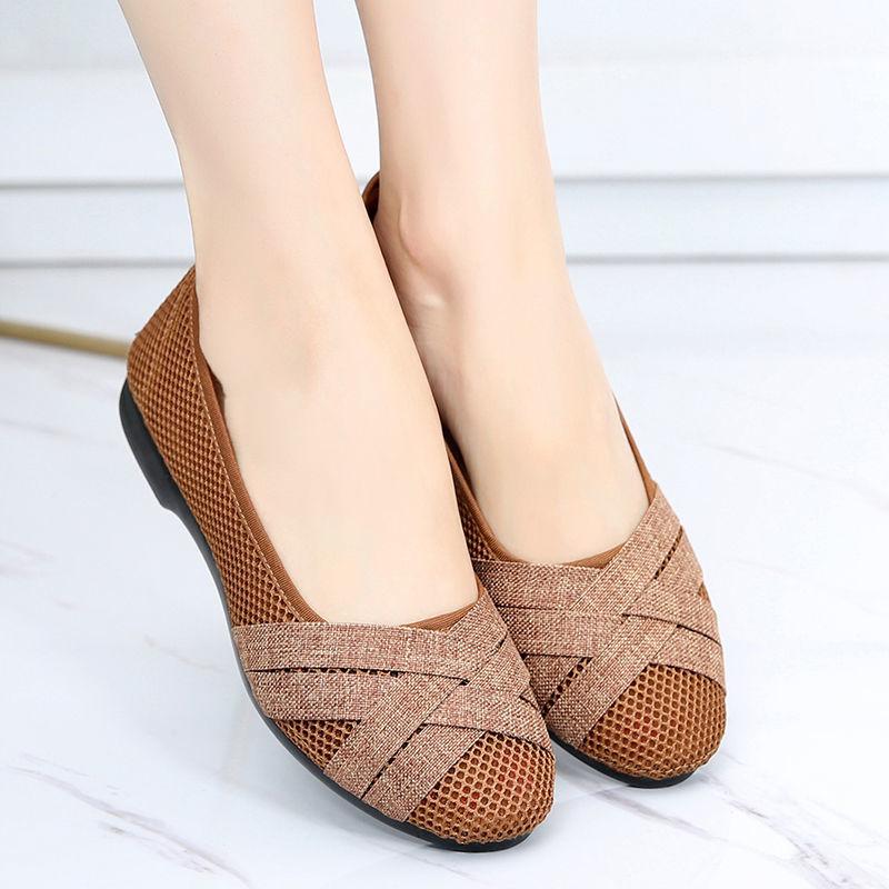 Giày Lưới Thoáng Khí, Phong Cách Mùa Hè, Dành Cho Phụ Nữ, Đế Mềm, Chống Trượt, Giày Một Lớp, Thiết Kế khoét lỗ Thích Hợp Cho Phụ Nữ Mang Thai Và Đế Làm Việc, Giày Cho Mẹ 0