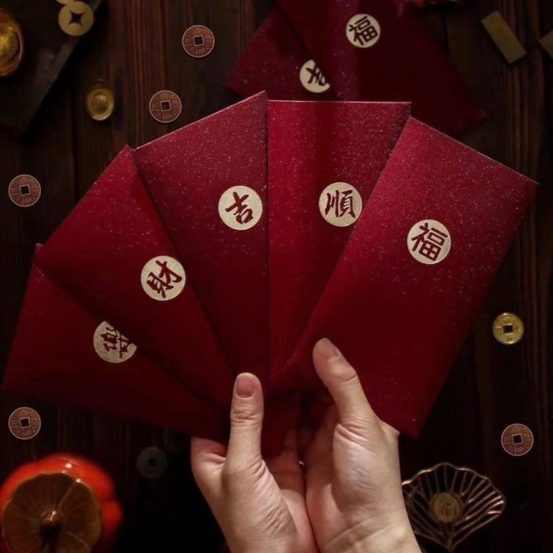 Combo Bao Lì Xì Đỏ Rượu Phú Quý May Mắn Sang Trọng Lấp Lánh Kim Tuyến Mẫu Mới 2025 Tết Ất Tỵ