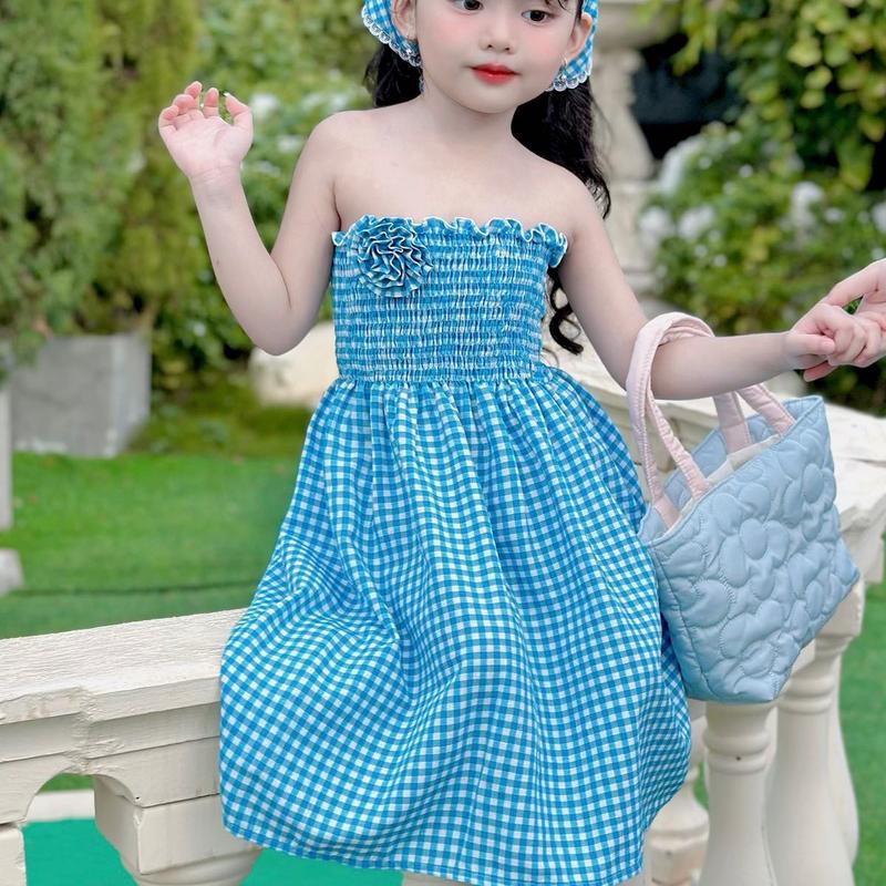 Váy maxi thun smock có cài áo hoa, kèm khăn 4