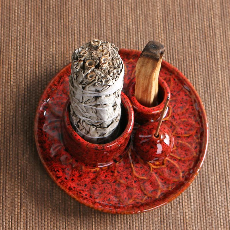 Product Introduction of Atmosphere Creator Export Nordic Style Ceramic Aromatherapy Candle Holder Black Sacred Wood Burning Plate Ceramic Base Wax Holder 20