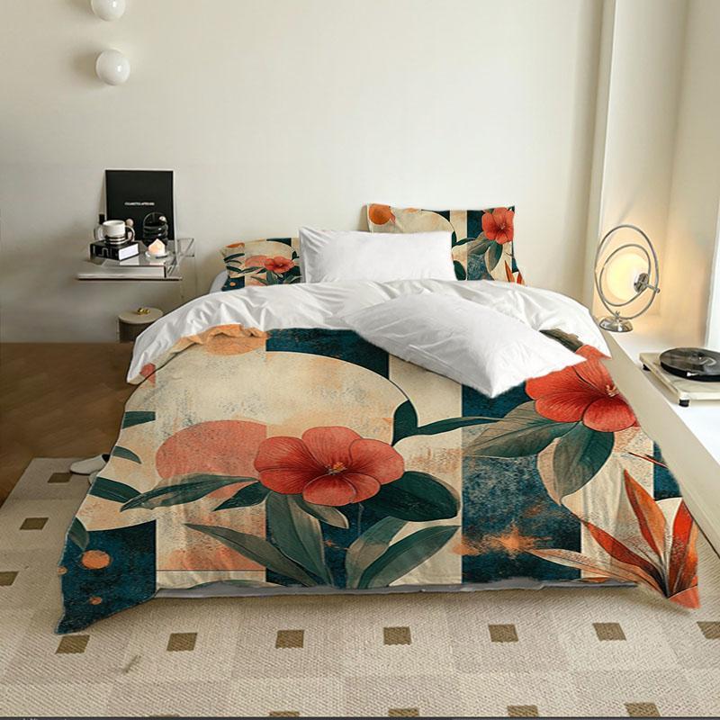Floral Print Duvet Cover Set, 1 Set Including 1 Duvet Cover & 2 Pillowcases without Filler, Soft Comfortable Bedding Set for Home Bedroom 0