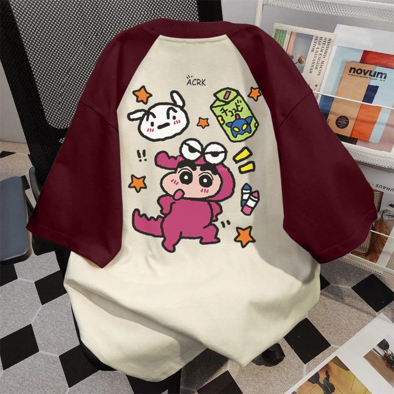 Product Introduction of 100% cotton sweet cute crayon small new, printed couple oversize top women 11