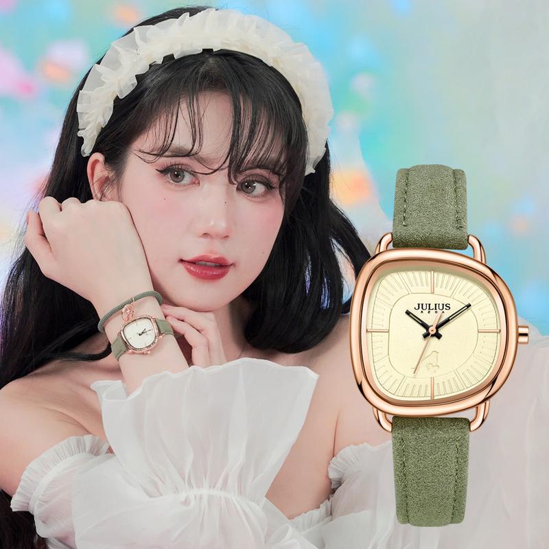 Combo Đồng Hồ Nữ JA-1436 Julius Dây Da 2 màu Women Hoa