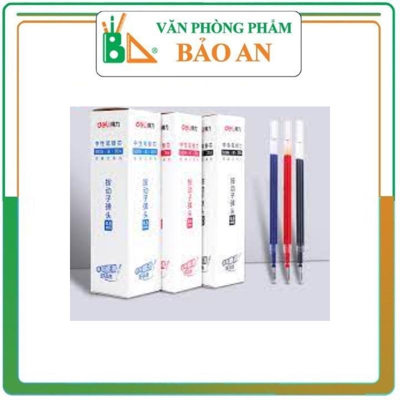 20 Ruột Bút Gel Deli S206 Ngòi 0.5mm Dùng Thay Thế Cho Bút Bi Bấm A575, S101, A057B-01 mực Đen, Xanh, Đỏ