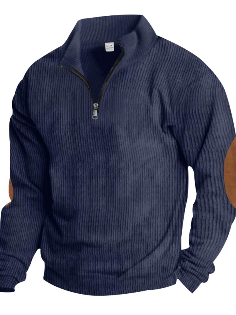Product Introduction of Men's Solid Quarter Zip Collar Sweatshirt, Regular Fit Casual Long Sleeve Pullover for Fall & Winter, Men's Clothes for Daily Wear 3
