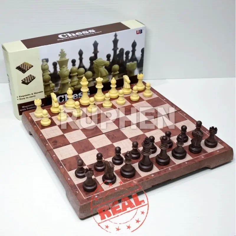 Magnetic Chess Vintage Classic Wooden Style Catur Magnet Model Klasik Kayu 24x24cm