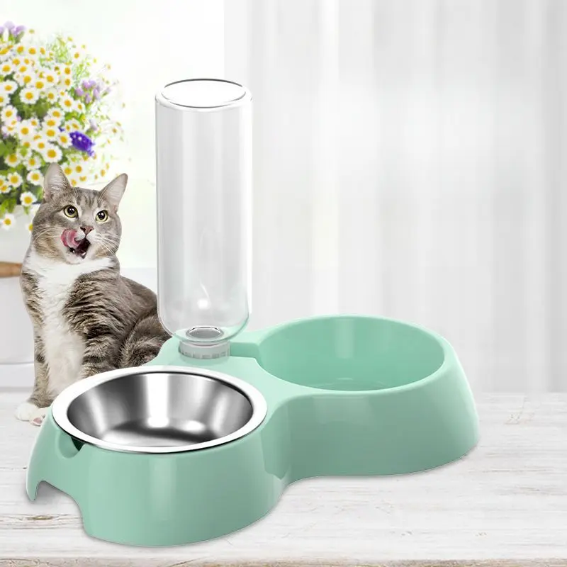 Cat Bowl Two-in-One Drinking Water Dog Food Bowl Water Bowl Rice Basin Cat Drinking Water Feeding Dog Basin Drinking Water Integrated Three-Piece Set