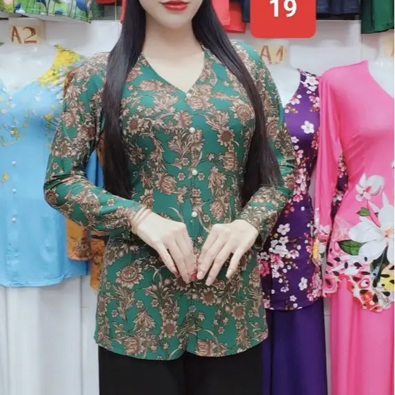 ÁO LẺ BÀ BA BÔNG thun giấy co giãn (KHÔNG KÈM QUẦN) MÃ 45,41,42,28,46,HOA VĂN mới,hoa cúc,chấm xanh/ Nữ Top 3