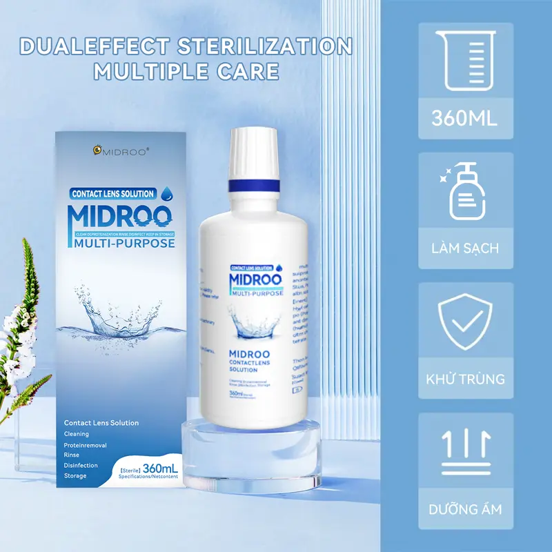 Midroo Lens 1 Chai Nước Ngâm Lens Vệ Sinh Làm Mới Kính áp Tròng 60ml 120ml 360ml Hoặc 2