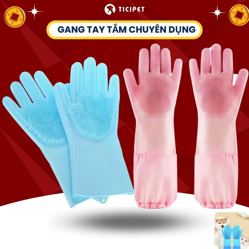 Bao tay tắm massage cho chó mèo đa năng, Găng Tay SILICON Tạo Bọt tắm, Tẩy Lông cho thú cưng, cho chó mèo TiCipet