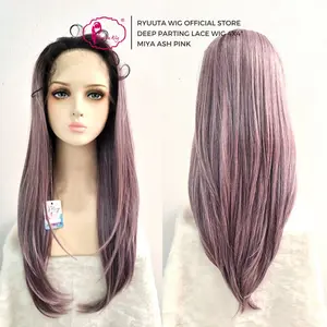 Ryuuta Wig Half Lace Wig Free Parting Deep Part Long Straight Miya Ash Pink