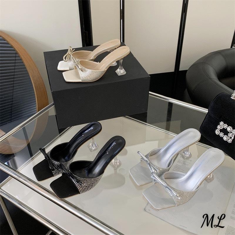 Dép cao gót nữ bản tròn Đính Đá gót me-ka ly trong suốt 6 phân sang trọng guốc nữ đi tiệc Medona