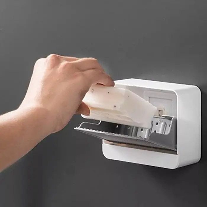 Wall Soap Tempat Sabun Batang Kamar Mandi Dinding Tempel Dapur Wastafel Drain Box Soap Multifunction Bar Soap Box Anti Debu Air Dust Proof Waterproof Dengan Pengering Soap Bar Organizer Open Flip 0