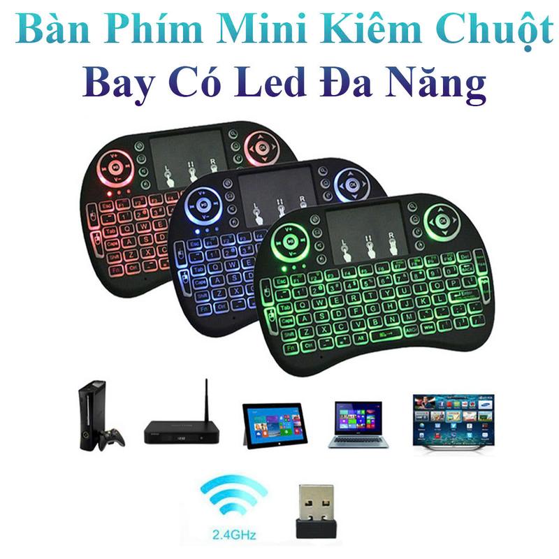 Bàn Phím Mini Kiêm Chuột Bay Dùng Pin Aaa Có Led Chuyên Dùng Cho Android Tv Box, Smart Tv, Laptop Cao Cấp