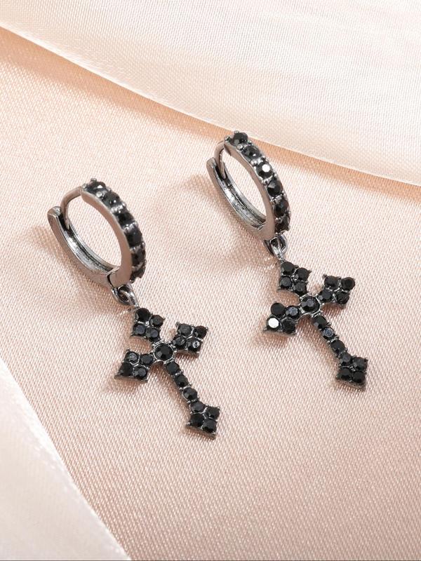 Punk Style Rhinestones Decor Cross Design Dangle Earrings As Gift, Matching Jewelry for Daily Decoration, Streetwear Goth Accessory for Musical Festival 4