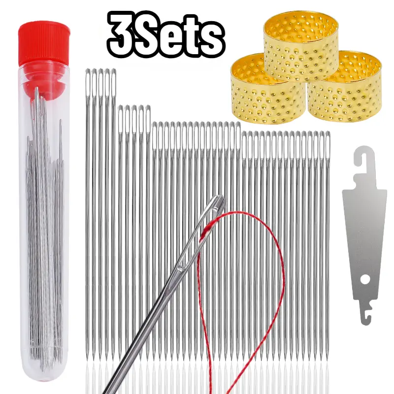 1/3Sets Multisize Blind Needle Elderly Needle-side Big Hole Hand Stainless Steel Sewing Needless Threading Household DIY Sewing Needles