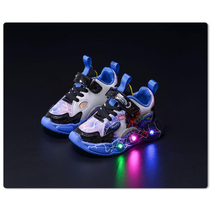 Product Introduction of 2024 Spring Autumn Lights New Children's Leather Spider Man LED Induction Light Boys' Sports and Casual Shoes 5