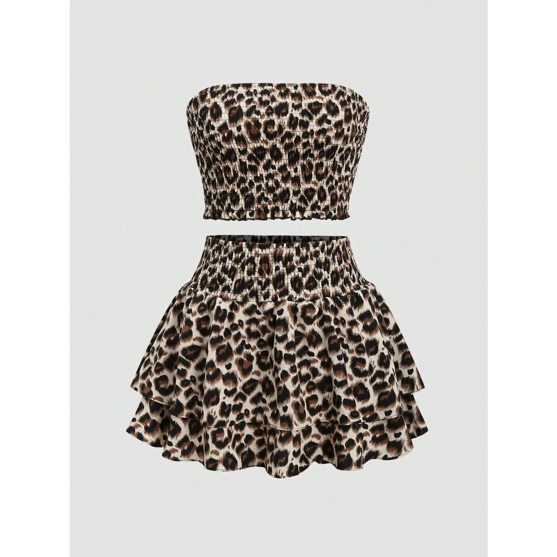 Sweetra Leopard Print Embroidered Tube Top And Layered Skirt Woven Two-Piece Set Y2K Outfit Womenswear Bottom