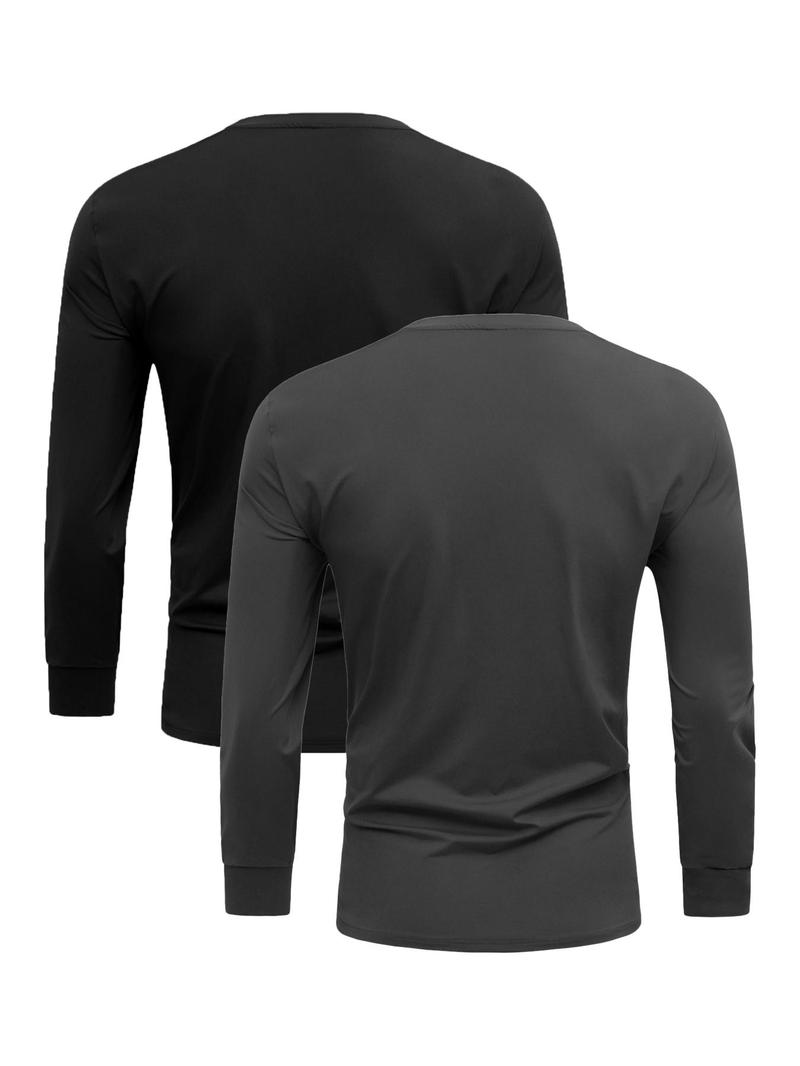 Product Introduction of 【Plus Size】 Men's Solid Long Sleeve Tee, Casual Basic Round Neck T-shirt for Fall & Winter, Men's Top for Daily Wear 9