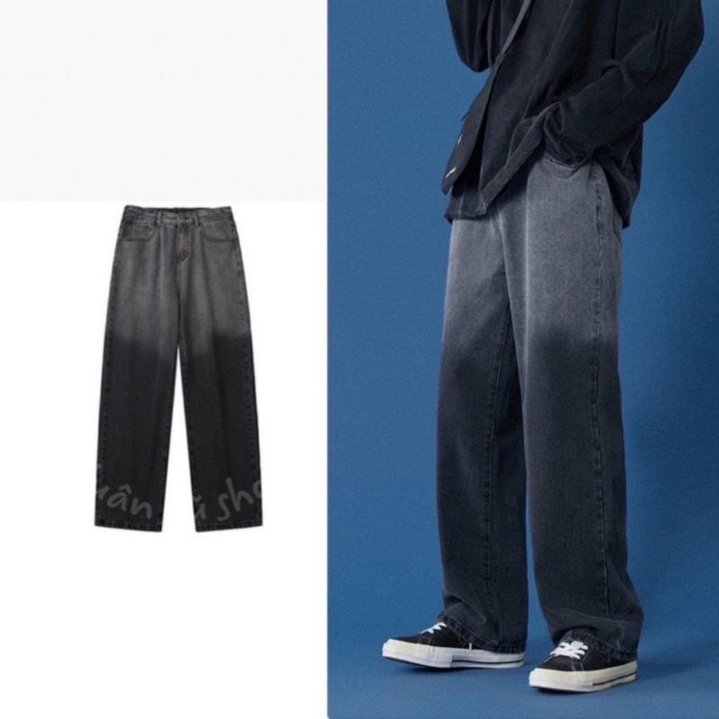 (xả hàng ) quần suông ống jean rộng màu đen wash trắng  (23) Nam Menswear Pants Ong Baggy Có Túi regular  fit jeans