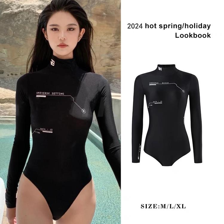 Mosricci Internet Celebrity Same Style Long Sleeve Wetsuit Motorcycle Sports Conservative Sun Protection Slim Fit Slimming One-Piece Swimsuit for Women 4