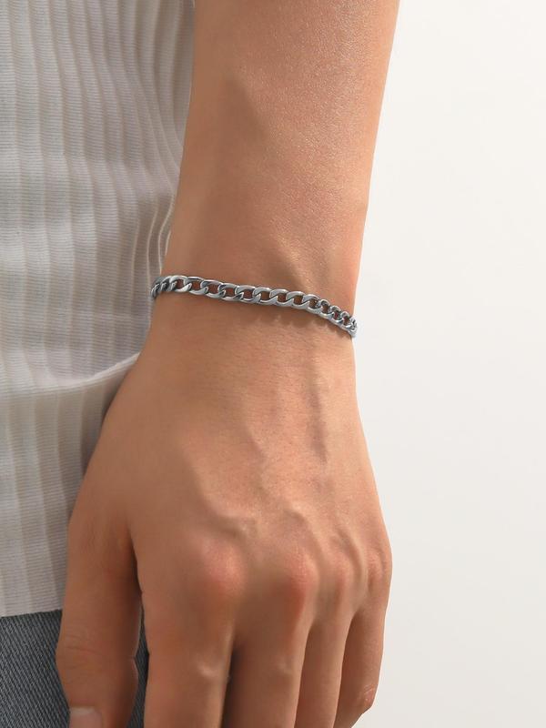 Simple Plain Stainless Steel Link Bracelet, Casual All-match Jewelry for Men's Gift, Female Classic Fashion Accessories for Daily Wear 0