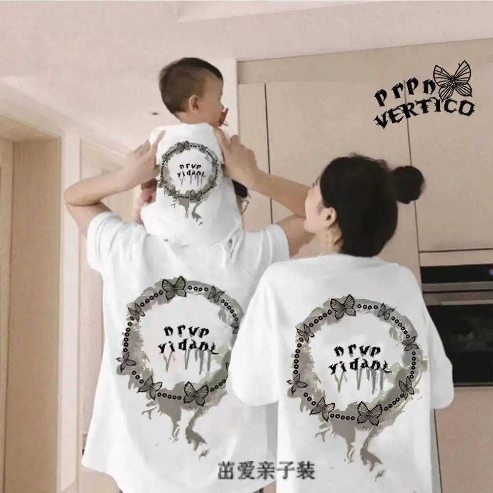 Áo Thun Bố Mẹ-Bé Cotton Nguyên Chất, Thiết Kế Khác Nhau, Gia Đình Ba Mảnh, Tay Lửng Hợp Xu hướng Phong Cách Ins, Gói Gia Đình, Thường Ngày Và Dễ Phối Đồ Thích Hợp Cho Các Cặp Đôi, 2024