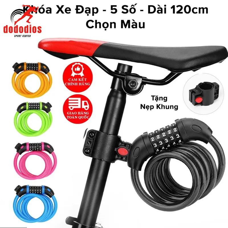 Khóa Xe Đạp Dây Lõi Thép 5 Số Dài 120cm – Chọn Màu – Bộ Khóa Xe Máy Thông Minh Chống Trộm Cao Cấp Chính Hãng Dododios Gắn Xe Đạp Đạp Xe Đạp Sport 0