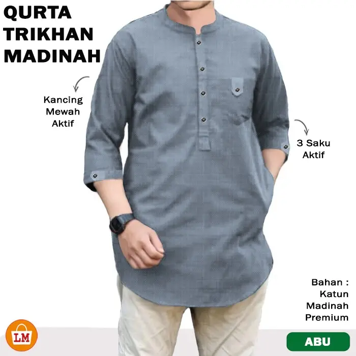 LPM 31062 KOKO TRIKHAN Madinah Katun Baju Pria Muslim Dewasa Lengan 3/4 Size M-3XL