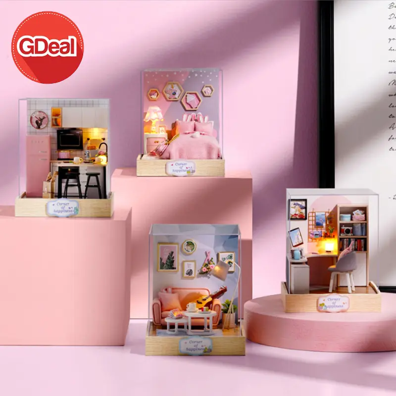 GDeal Hand-Assembled DIY Small Doll House Toy Furniture Mini Cute Room Box Miniature With Dustproof Cover Kids Children Set