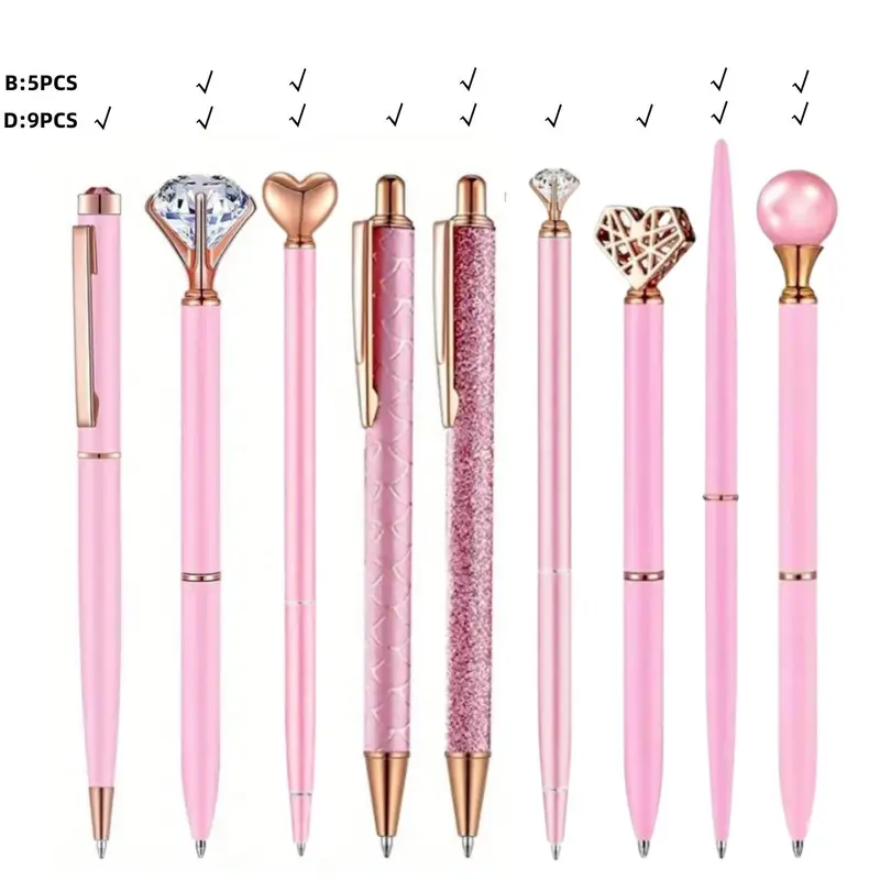 Glitter Ballpoint Pen Set, 1 Set Artificial Diamond Pen, Creative Metal Pen for Students, Aesthetic Pens, Wedding Desk Supplies Gift, Easter Gifts 4