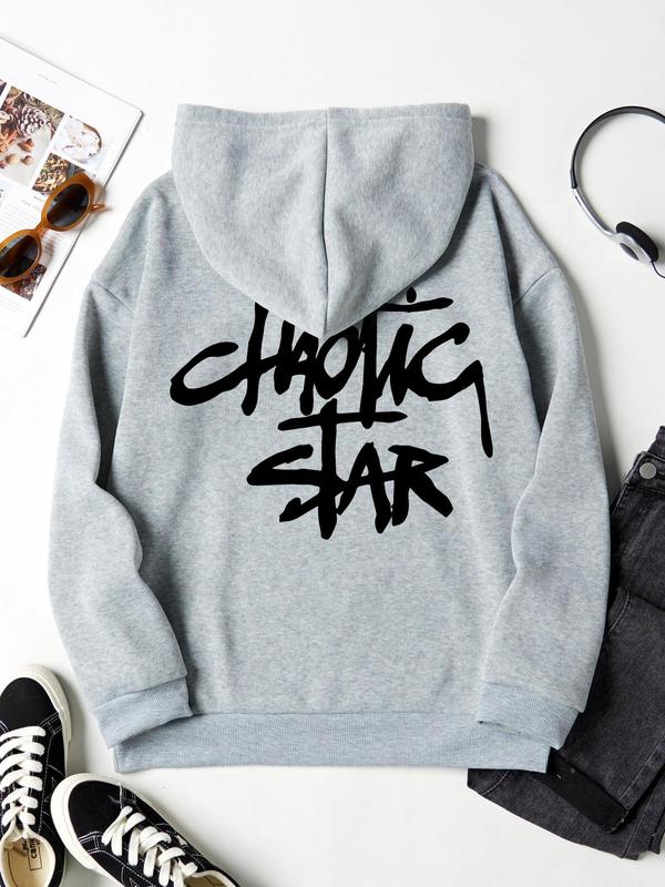 Women's Letter Print Drop Shoulder Thermal Lined Hoodie, Fashion Casual Drawstring Pocket Hooded Sweatshirt for Daily Holiday Outdoor Wear, Yoga Hoodie, Ladies Clothes for Fall & Winter 2