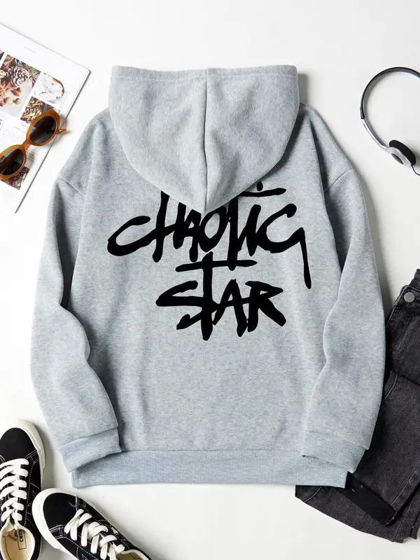 Women's Letter Print Drop Shoulder Thermal Lined Hoodie, Fashion Casual Drawstring Pocket Hooded Sweatshirt for Daily Holiday Outdoor Wear, Yoga Hoodie, Ladies Clothes for Fall & Winter 2
