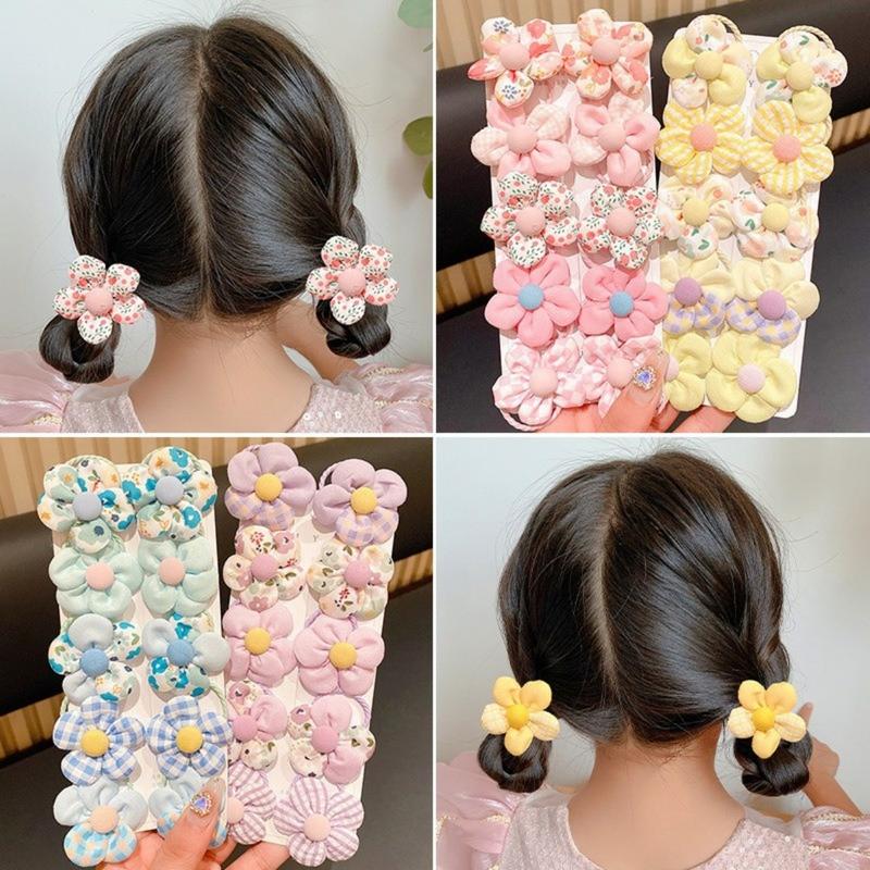 Product Introduction of 10Pcs Flower Hair Rope Korean Colorful Kids Hair Tie Cartoon Children's Head Rope Fashionable Candy Colored Girl Hair Accessories 2