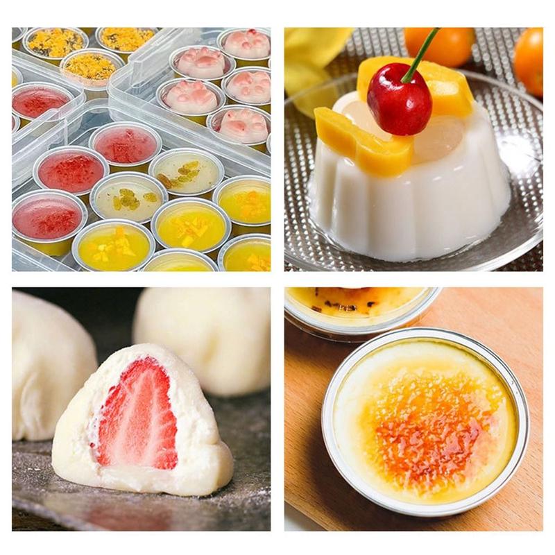 Product Introduction of 10PCS Heat Resistant Cake Tool Air Fryer Mini Snack Containers with Lids Reusable Dessert Cups Muffin Cupcake Cups Aluminum Foil Tin Cup Pudding Cake Mold 14