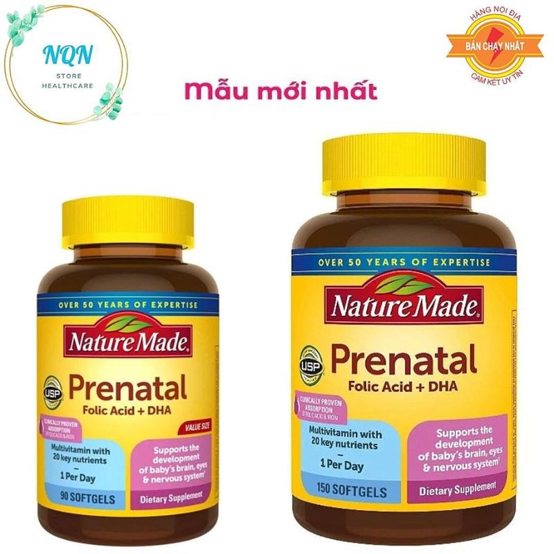 [MẪU MỚI VỊ CAM] Vitamin tổng hợp Bầu Mỹ Nature Made Prenatal Folic Acid + DHA - Lọ 90 viên - Lọ 150 viên Lợi Sữa