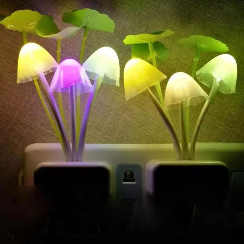 Đèn Ngủ LED, Thiết Kế Nấm Mơ Mộng Điều Khiển Bằng Ánh Sáng, 7 Màu, Đèn Ngủ Cảm Ứng, Có Nguồn Điện EU & US Và 220V, V8I6 5