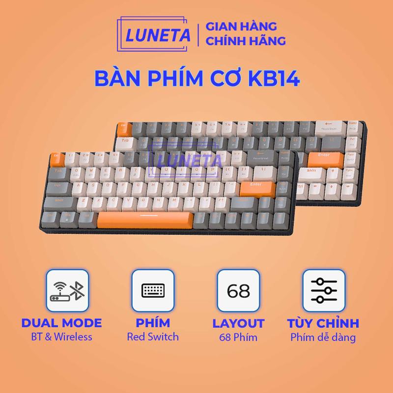  Bàn phím cơ gaming không dây 2 chế độ hotswap redswitch 68 phím K68 LUNETA KB14 