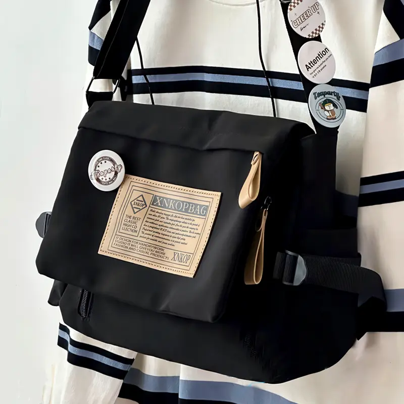 Túi Đeo Vai, Túi Tote Nữ, Túi Đi Học Thêm, Túi Canvas Chống Nước, Đi Học, Đi Chơi, Có Hai Màu Đen Và Trắng Be, Thiết Kế Trẻ Trung Hiện Đại, Đựng Được Laptop 14 inch Bag Chữ Nhật 4