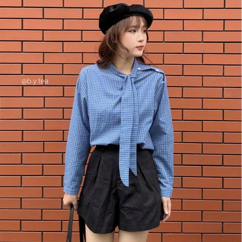 (SP MỚI) Bila Shirt - B.Y Tea | Áo kiểu nữ sọc caro phối cổ 3