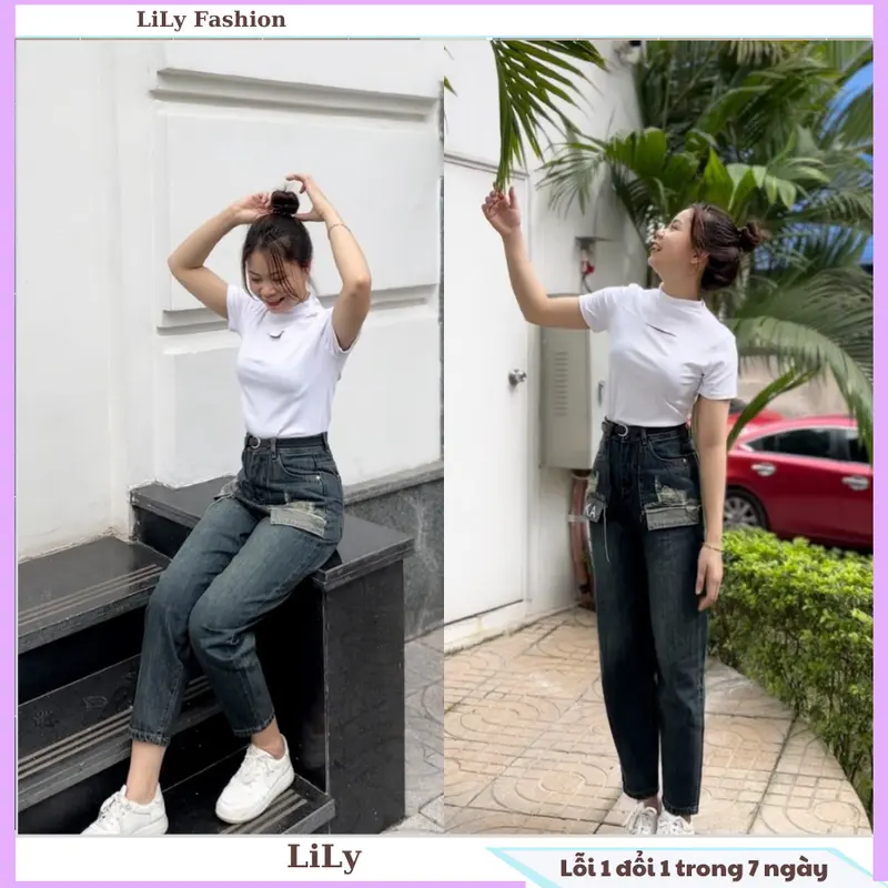 Quần baggy phối túi thêu chữ kaka chất bò đẹp form chuẩn 2