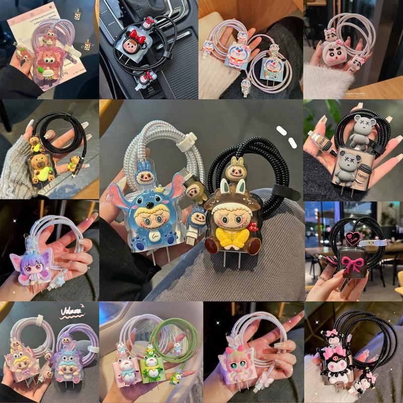 Combo set 5 phụ kiện bảo vệ cáp sạc iphone, vỏ sạc iphone 18/20w nhiều mẫu dễ thương